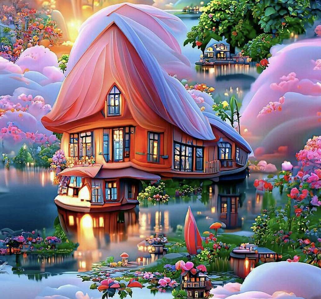 Сказочный дом на воде, восхитительный пазл онлайн