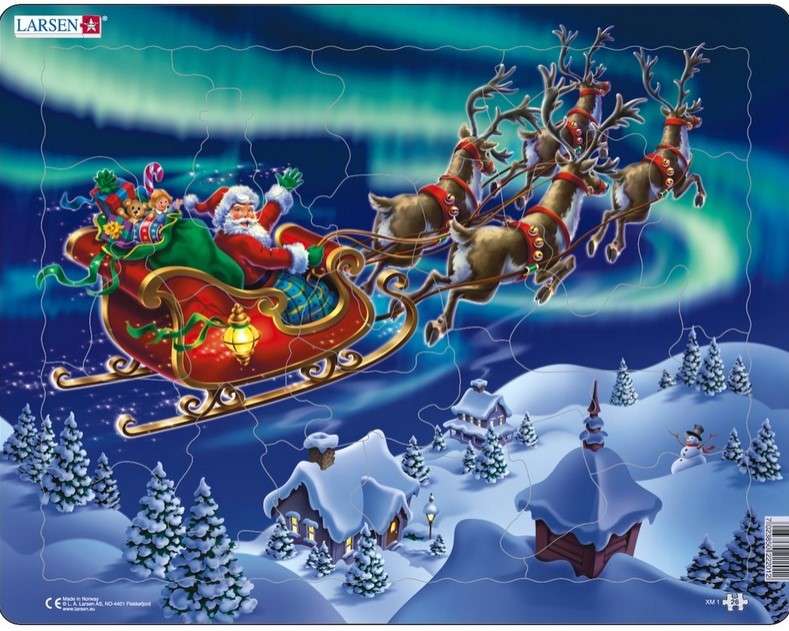 Papá Noel en trineo y regalos rompecabezas en línea