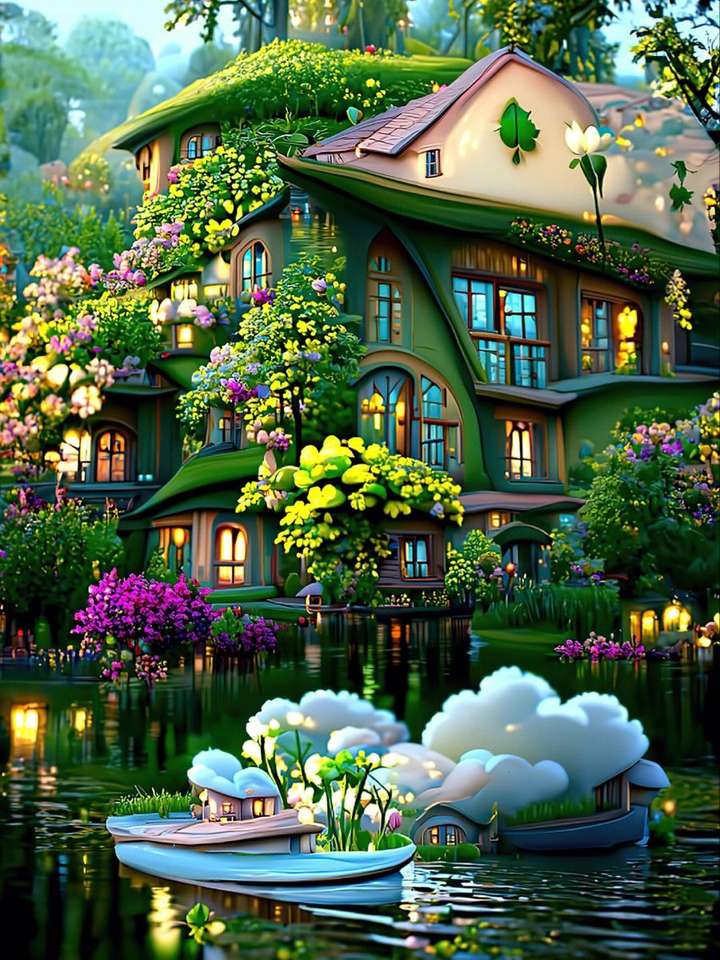O casă verde frumoasă încântă puzzle online