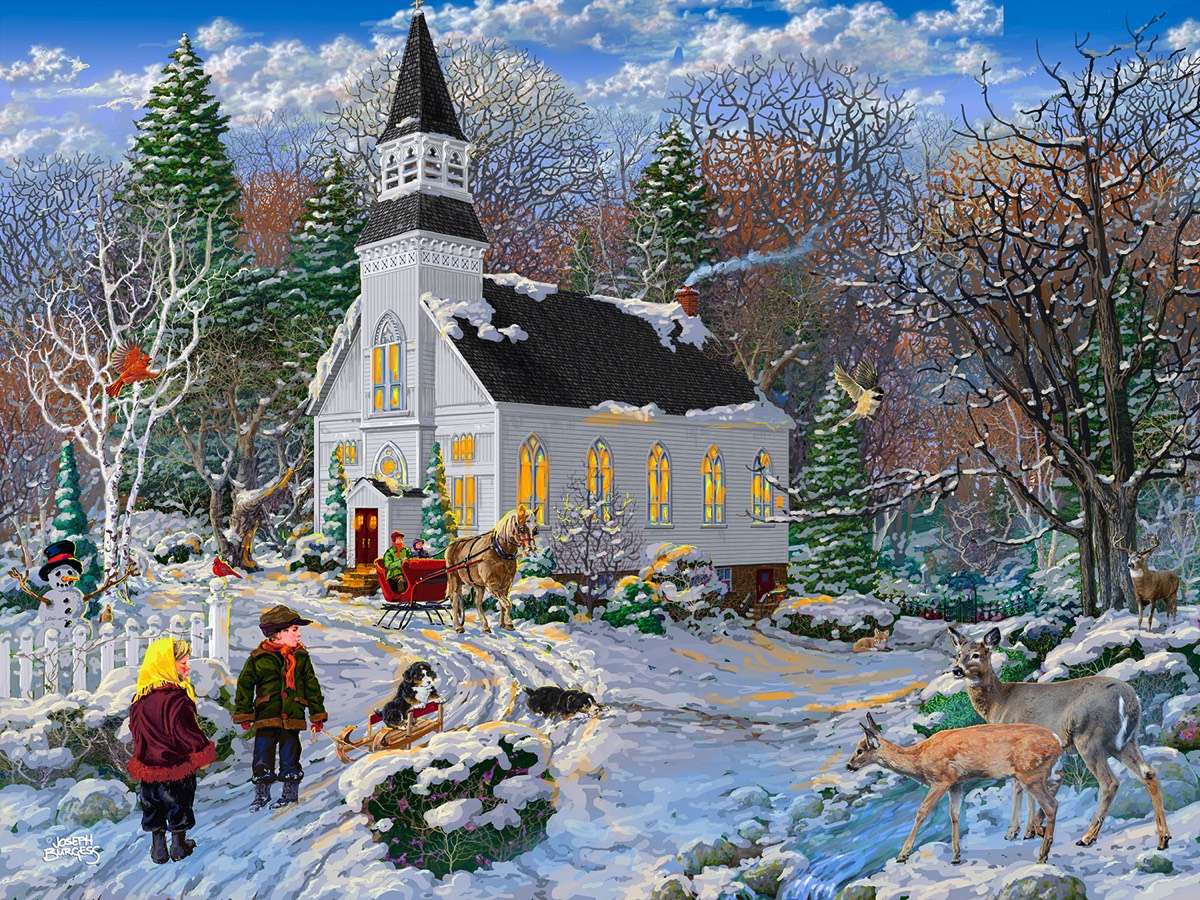 Și în fața bisericii iarna o astfel de priveliște :) puzzle online