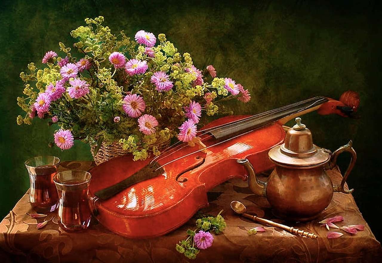 Beautiful flowers and violins, a miracle jigsaw puzzle online