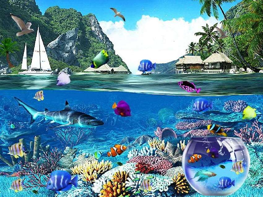 En tropisk havsvärld, skönhet njuter Pussel online