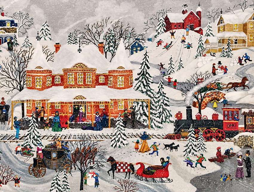 Vine trenul de iarnă, distracție de iarnă, ce priveliște jigsaw puzzle online