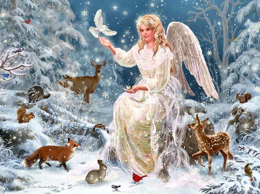 Téli angyal, az állatok őre online puzzle
