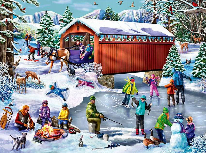 Divertimento invernale pieno di divertimento in famiglia puzzle online
