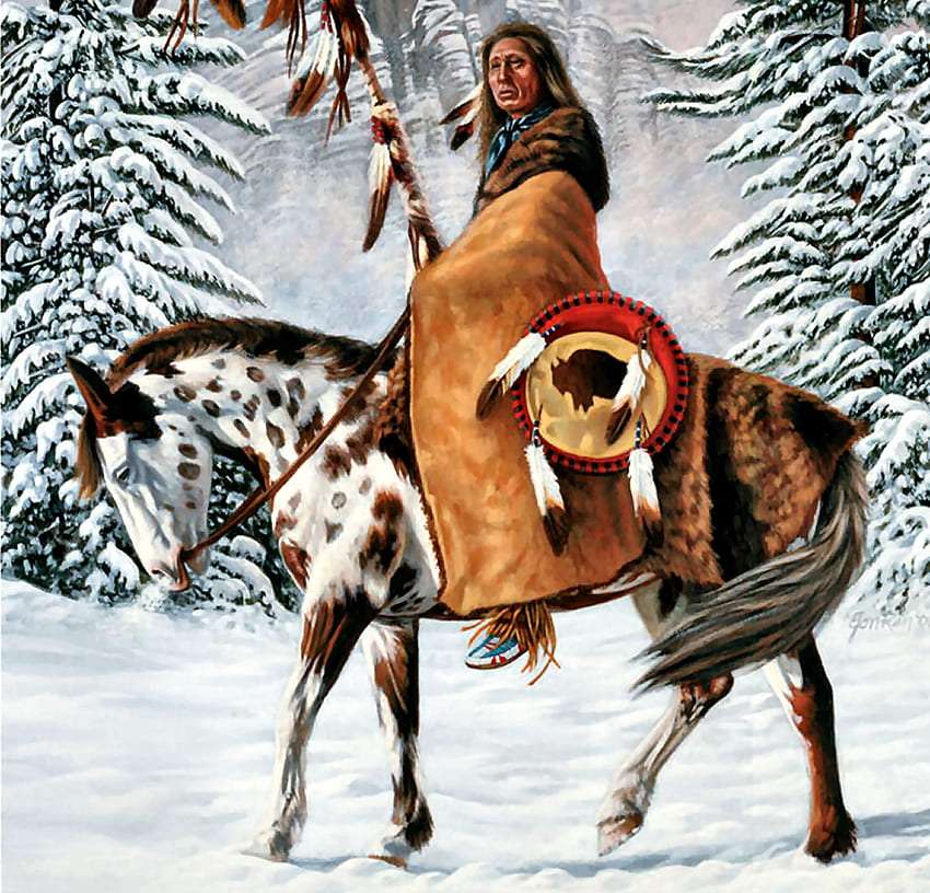 Vážený náčelník Red Cloud v zimním období online puzzle