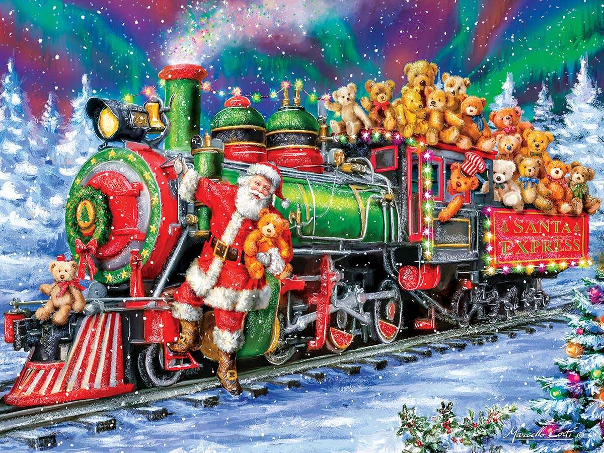 Tren con regalos y Papá Noel rompecabezas en línea