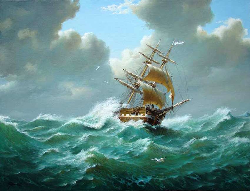 Een schip in een stormachtige zee legpuzzel online