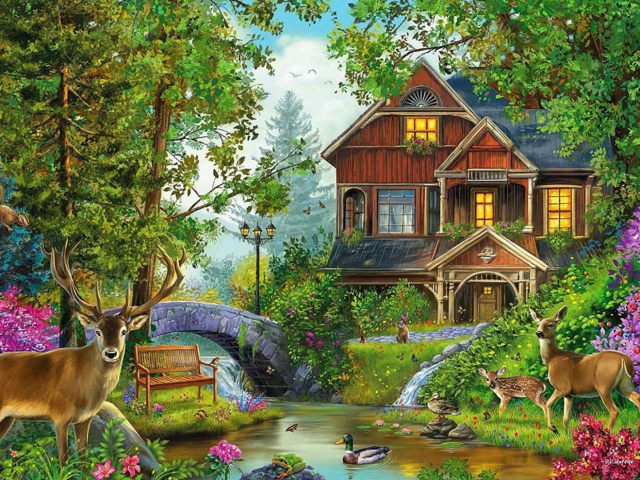 Egy gyönyörű ház az erdő közepén, valami gyönyörű kirakós online