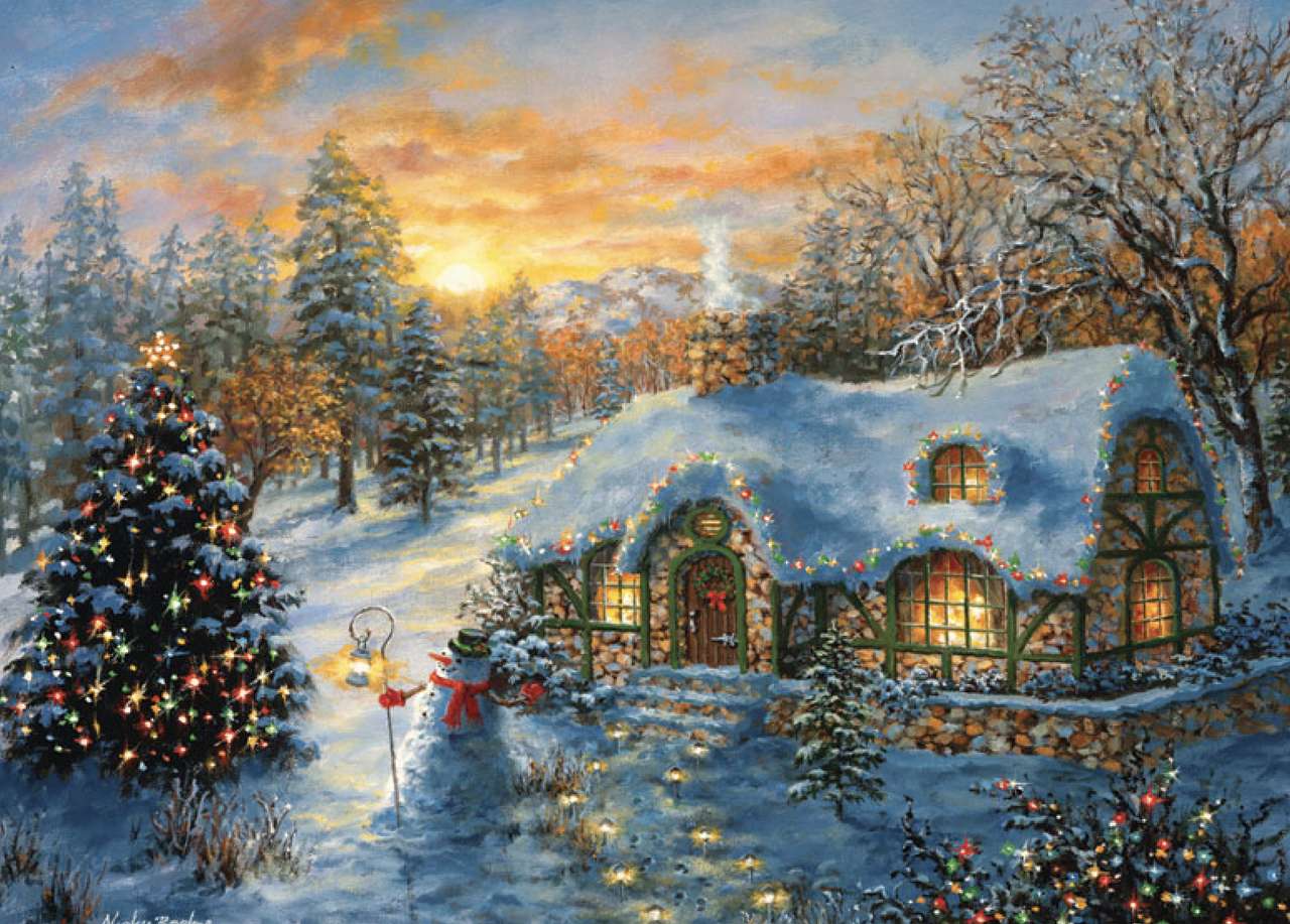 Un cottage di Natale meravigliosamente decorato, che... puzzle online