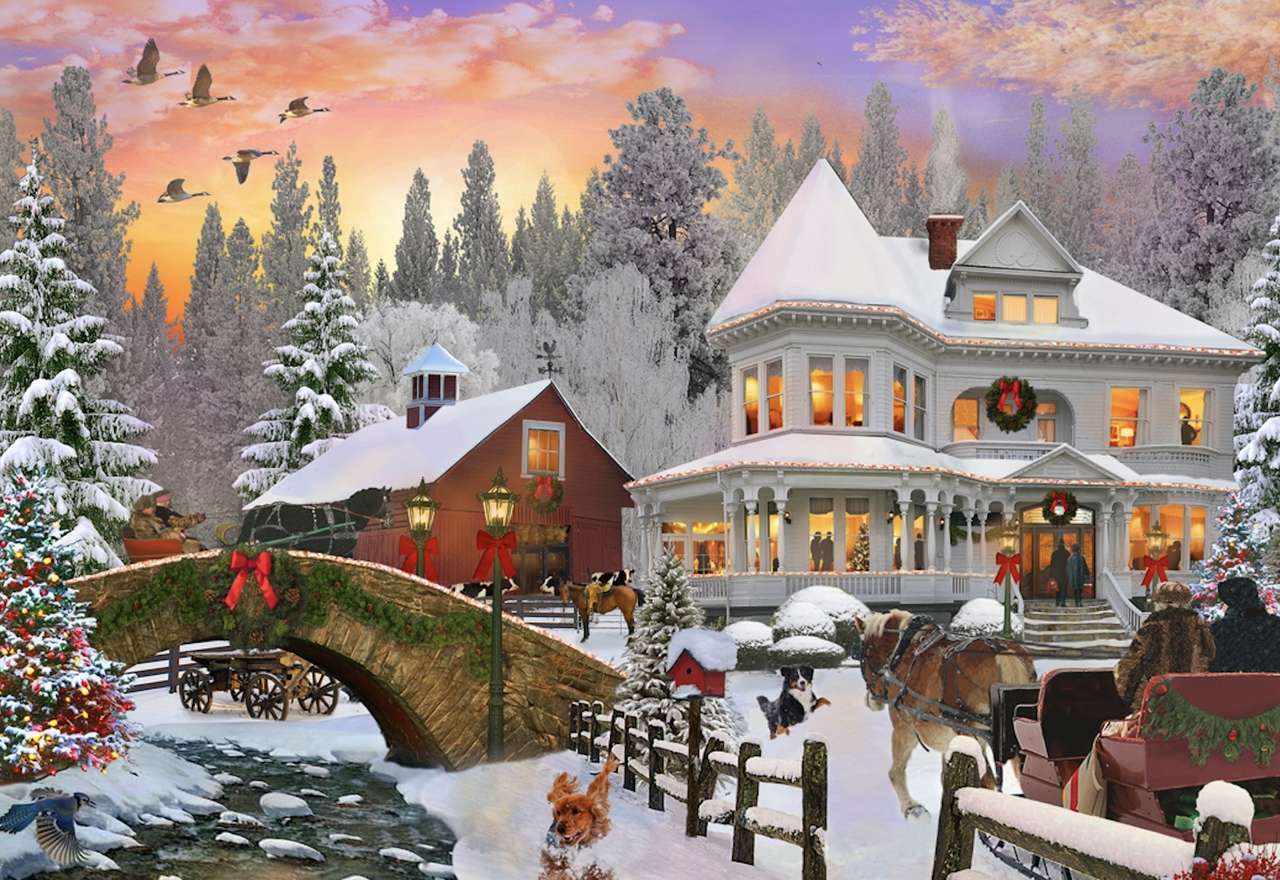 Oslava Vánoc na venkově v nádherném panském domě skládačky online