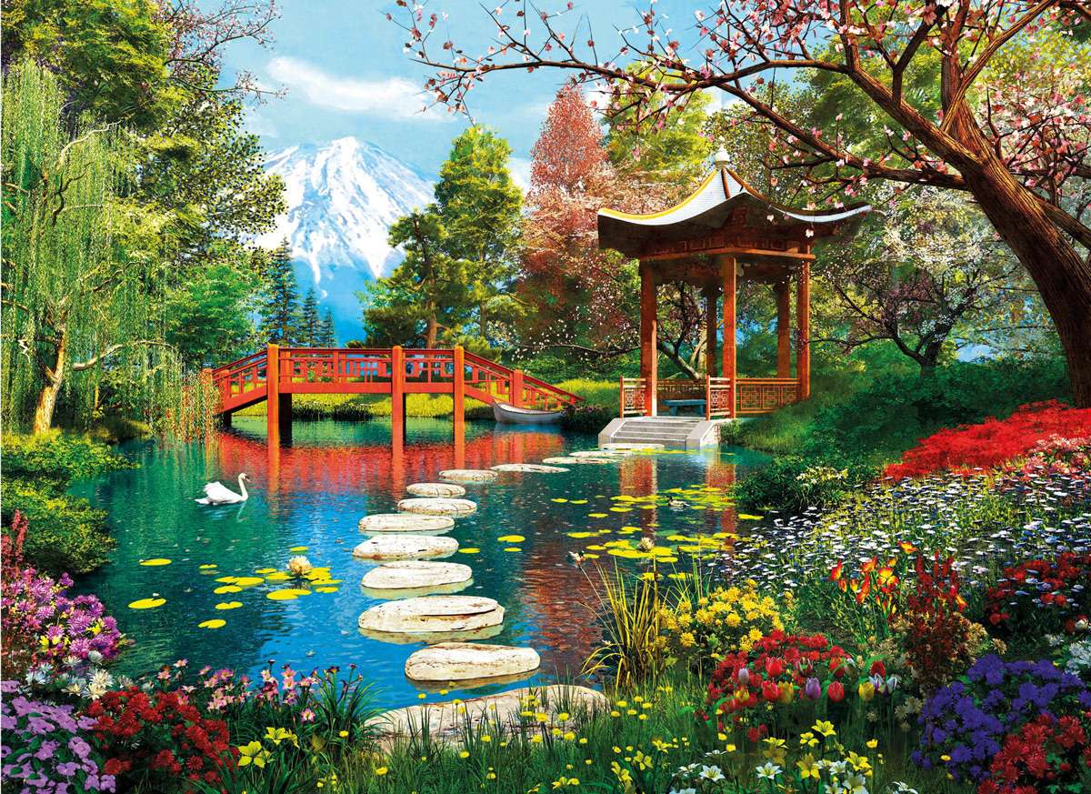 Grădina orientală minunată Fuji, priveliștea este uimitoare jigsaw puzzle online