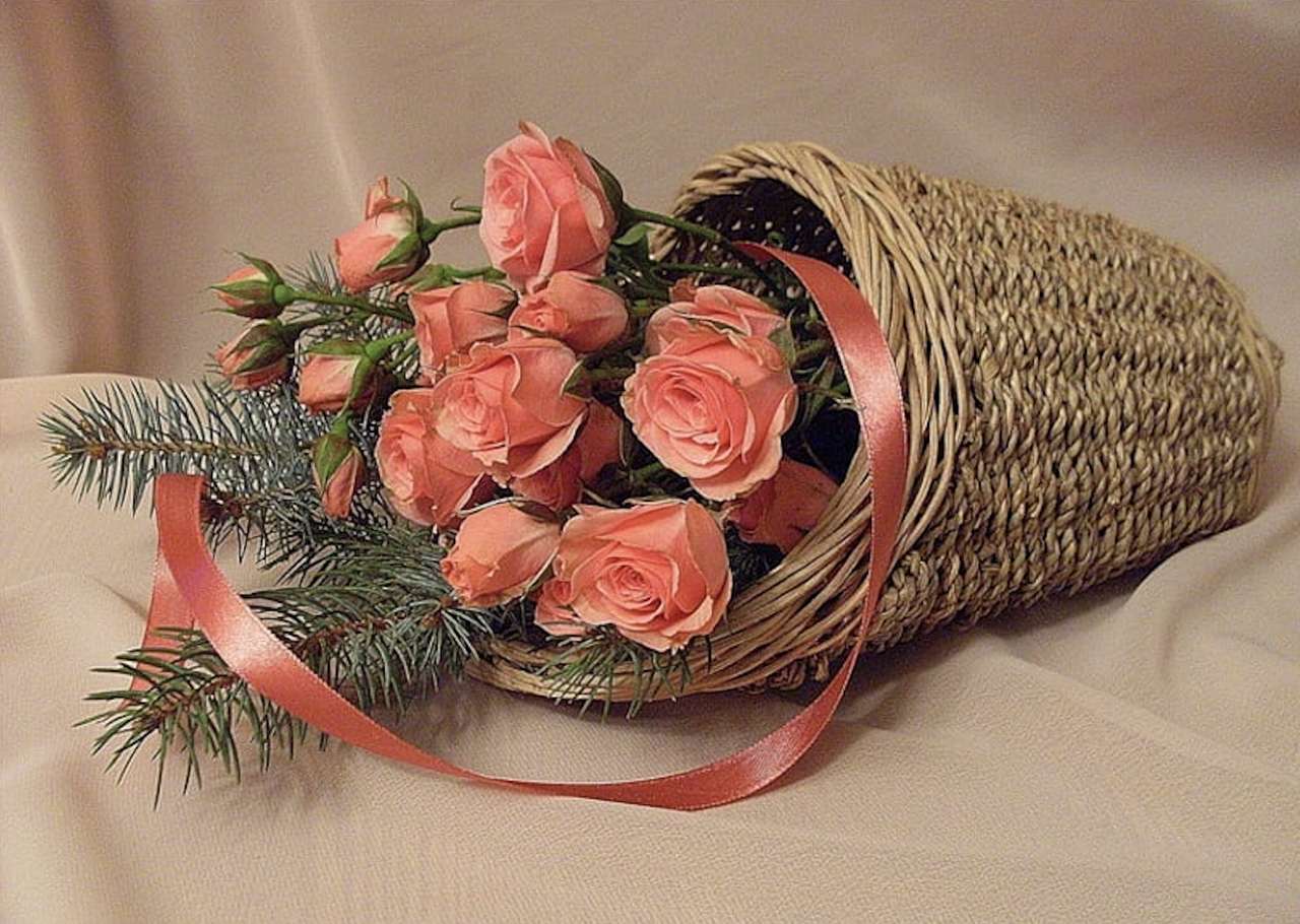 Τριαντάφυλλα-Βασίλισσες των λουλουδιών σε υπέροχη χριστουγεννιάτικη σύνθεση παζλ online