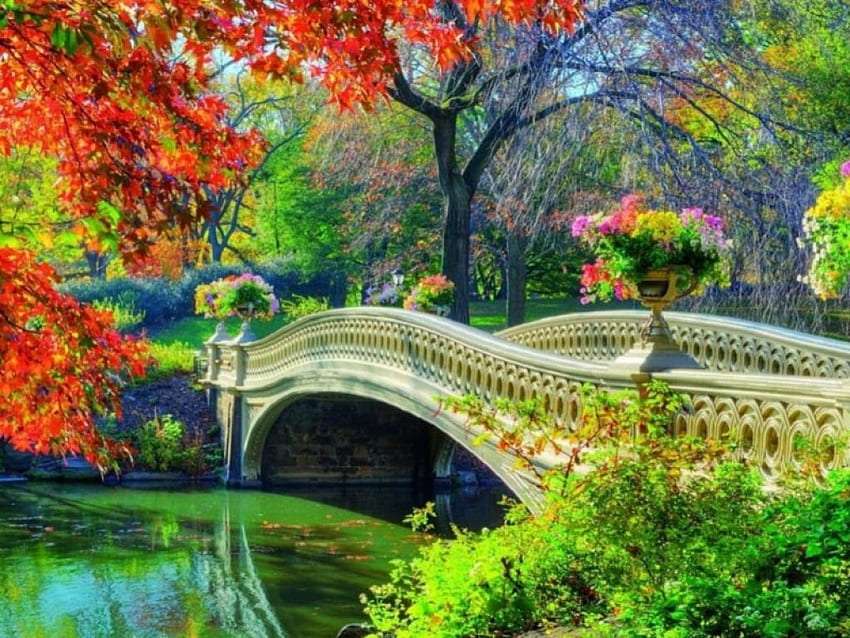 Mooie brug naar het herfstpark, prachtig uitzicht :) online puzzel