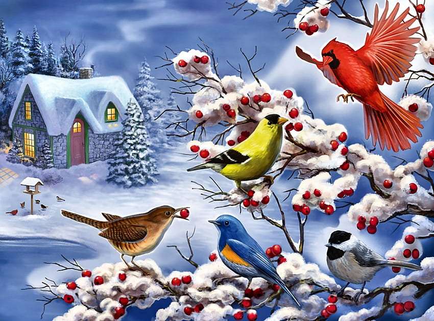Vintersångfåglar Pussel online