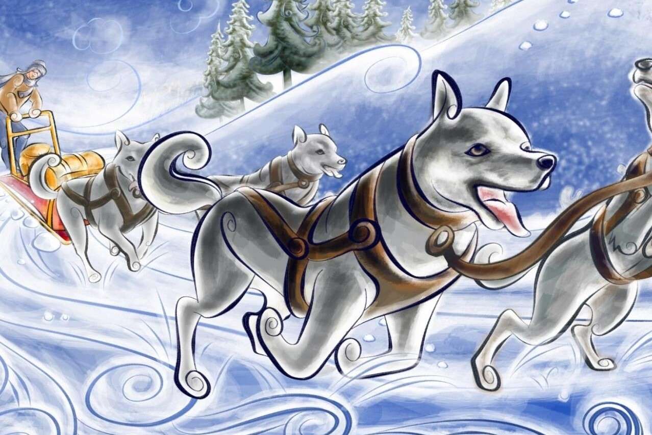 Έλκηθρο σκύλου το χειμώνα παζλ online