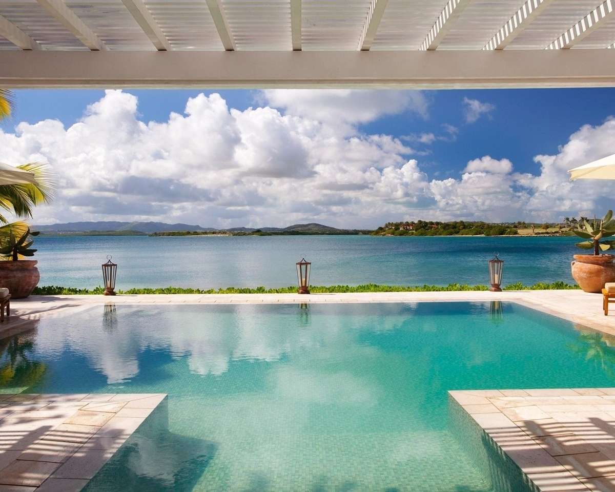 Pool and sea from the terrace jigsaw puzzle online
