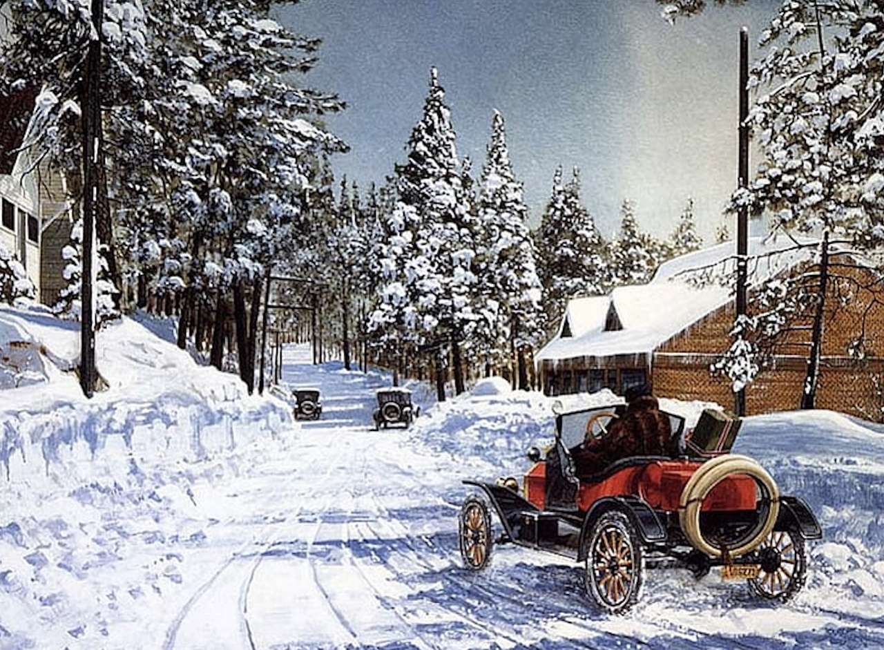 Vintage αυτοκίνητο το χειμώνα, τι θέαμα παζλ online