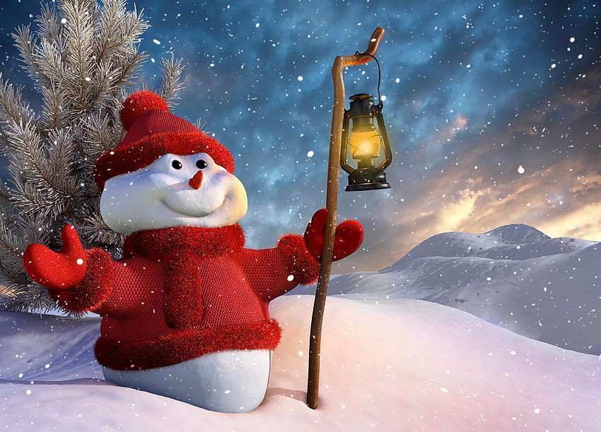 Bonhomme de neige joyeux comme un "gardien de phare" d'hiver puzzle en ligne