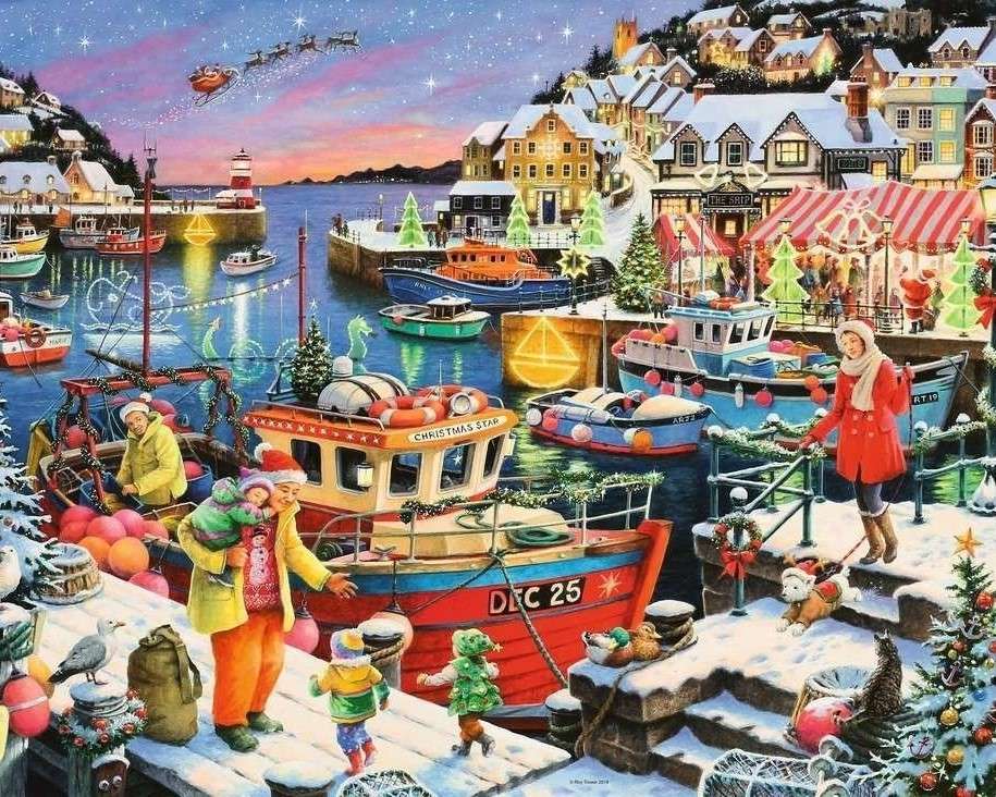 В очакване на Дядо Коледа на пристанището онлайн пъзел