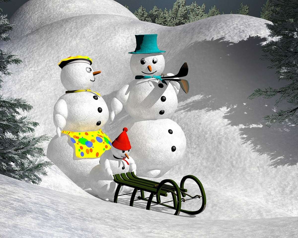 Snowmen on a sledge jigsaw puzzle online