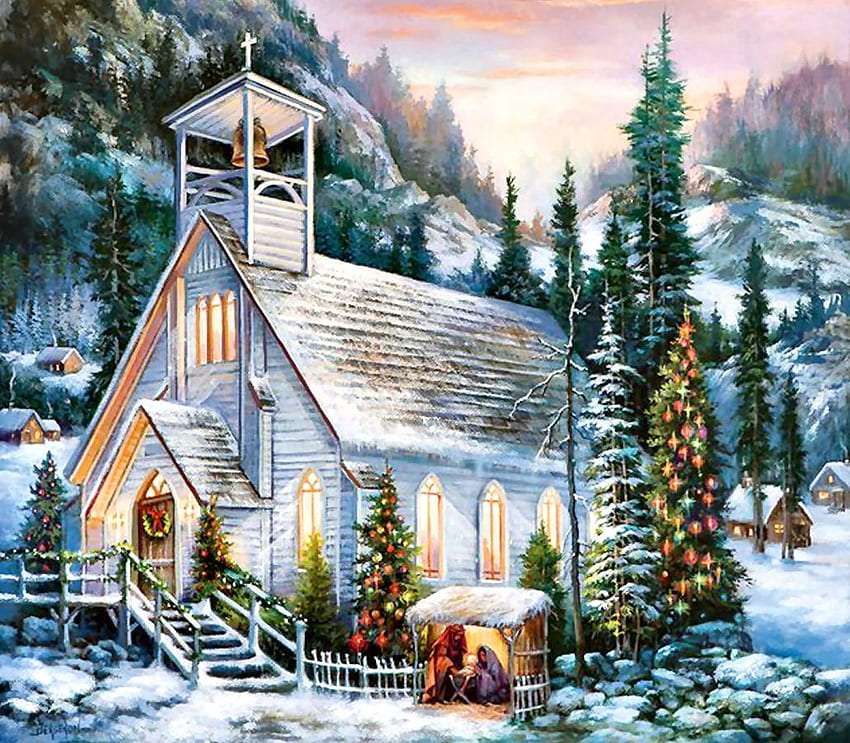 Честване на Б. Рождество Христово в малък параклис онлайн пъзел