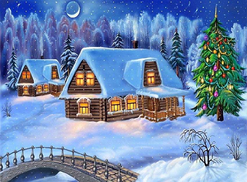 Чарівні пряникові будиночки, чарівна зима онлайн пазл
