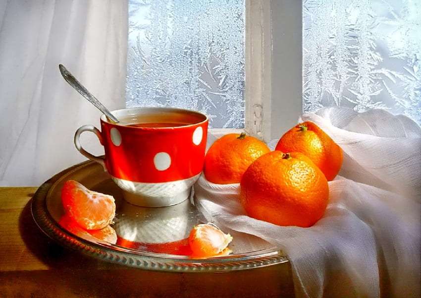 Χειμωνιάτικο τσάι, μια τέτοια θέα έξω από το παράθυρο είναι αυτό παζλ online