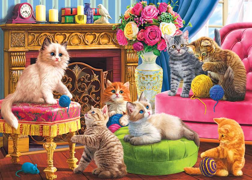 Kittens bij de open haard #278 legpuzzel online