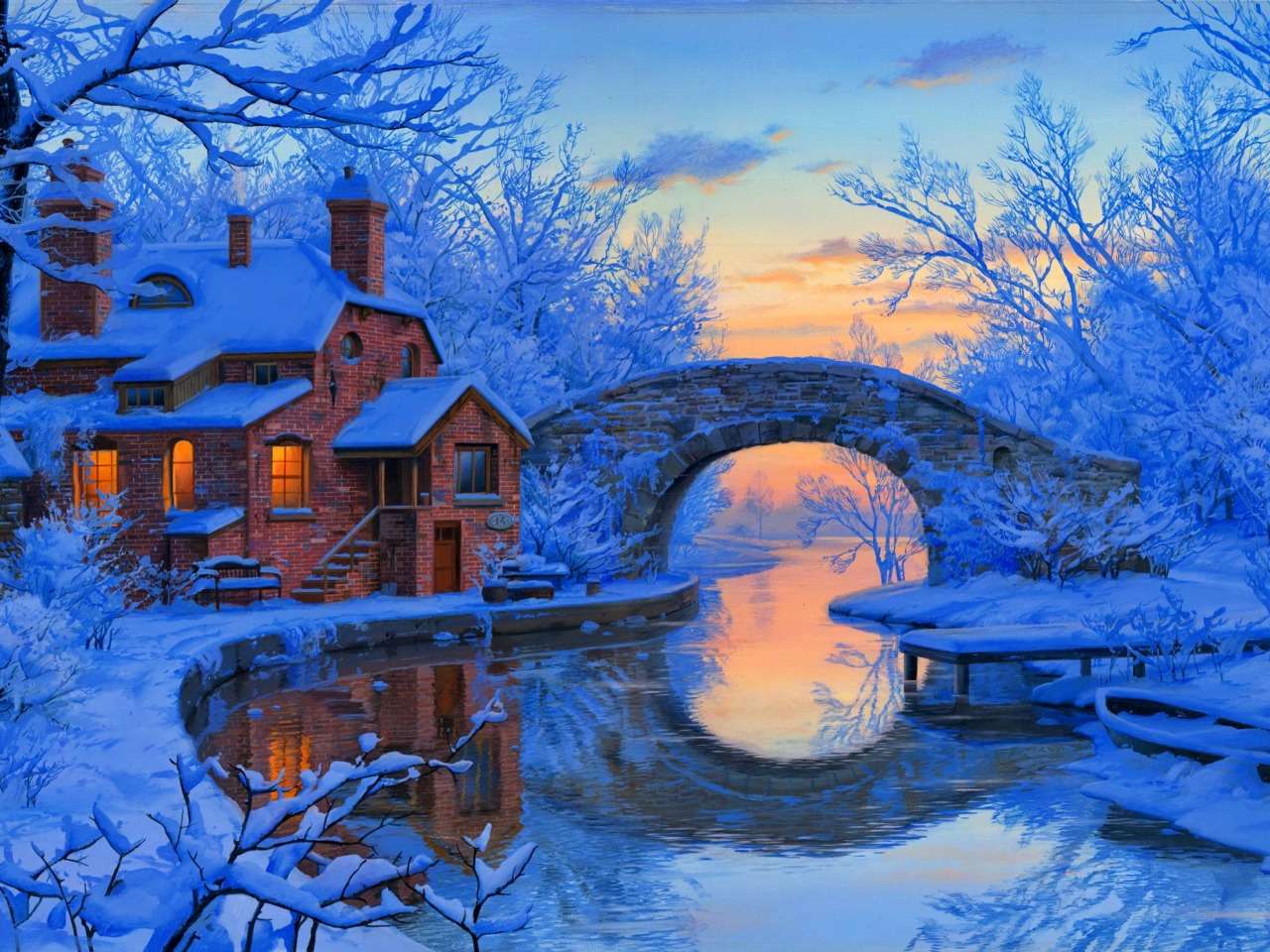 A harsh winter like a frosty dream at sunrise online puzzle