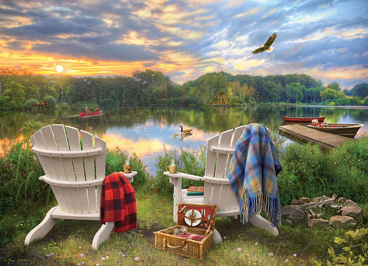 Lugn picknick vid sjön pussel på nätet
