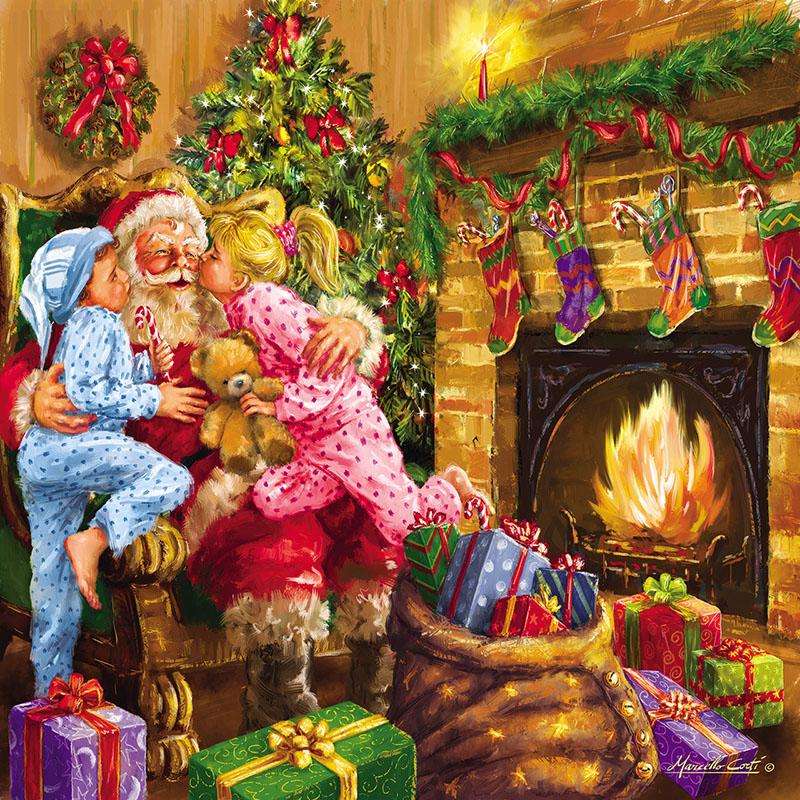 Moș Crăciun cu copii și cadouri puzzle online