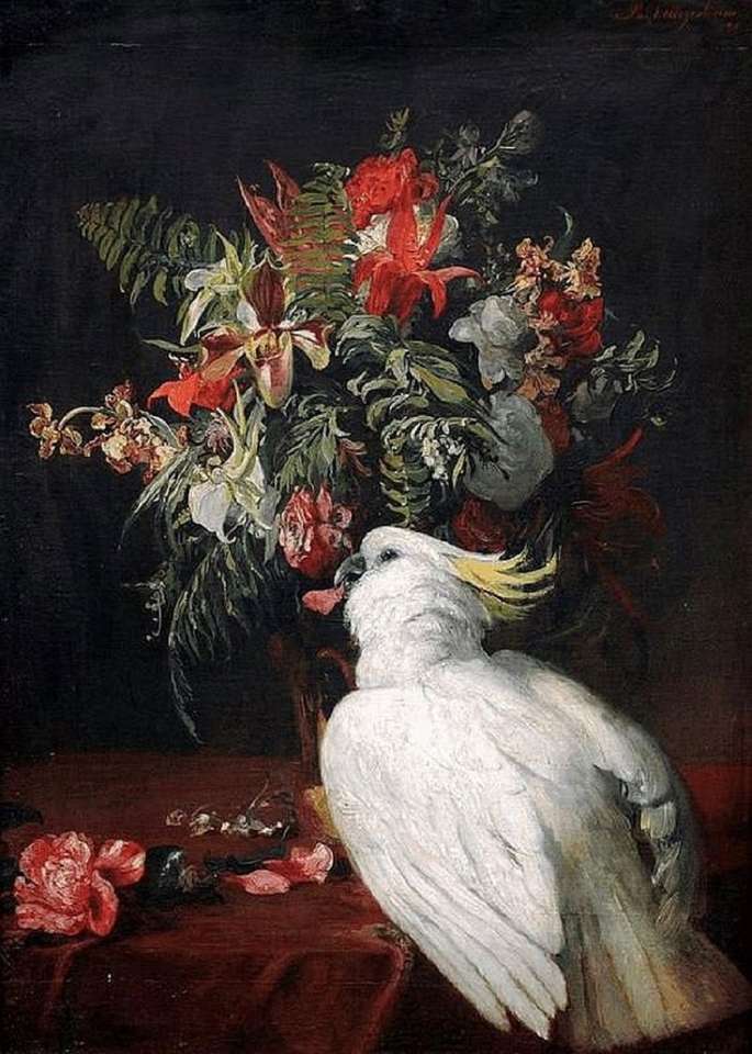 Exotic flowers and a cockatoo jigsaw puzzle online