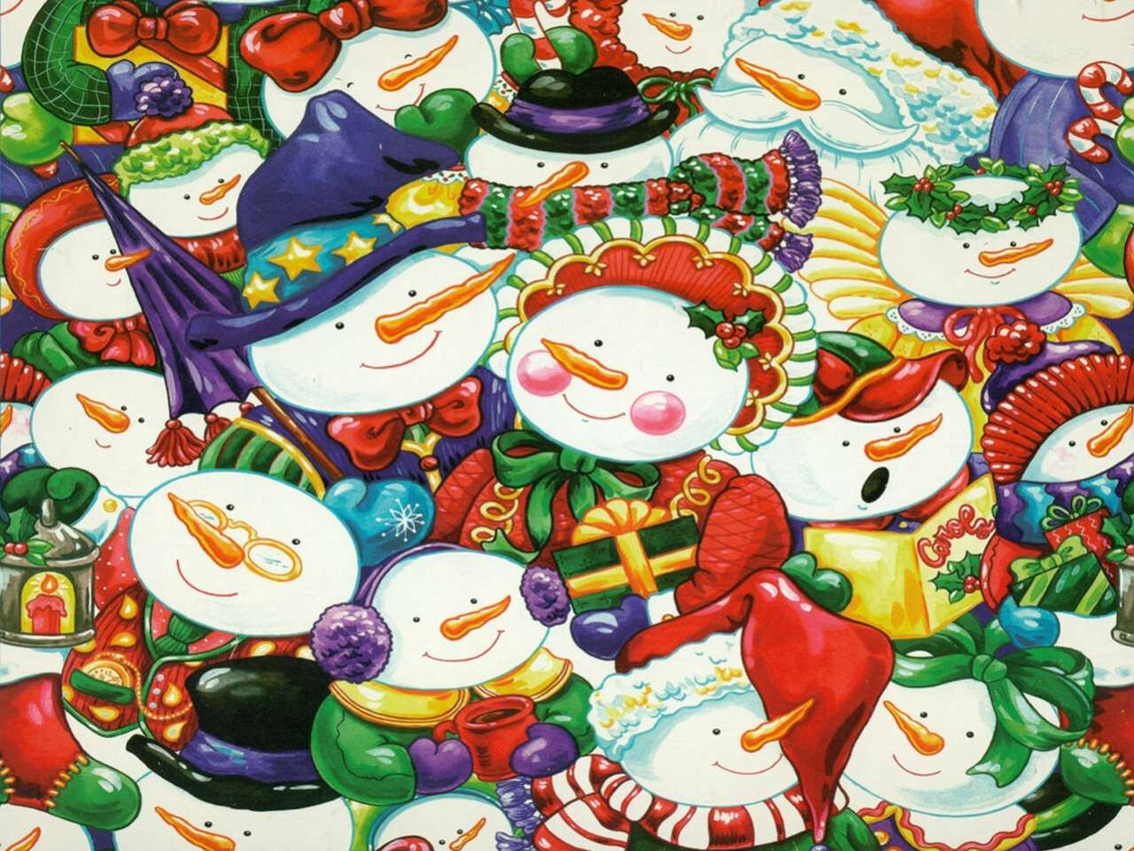 Alegres famílias de bonecos de neve puzzle online