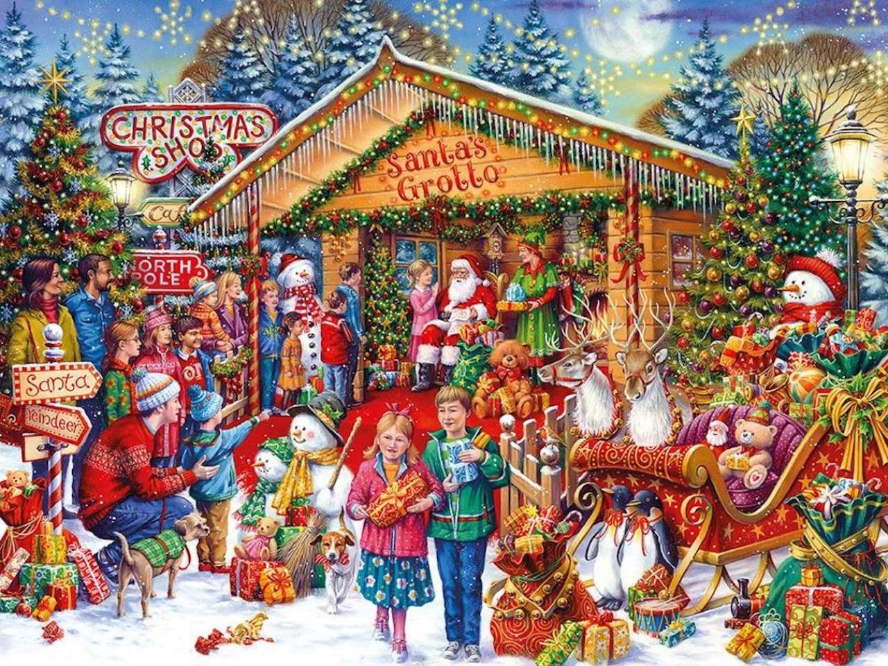Grotta di Babbo Natale - bambini felici puzzle online