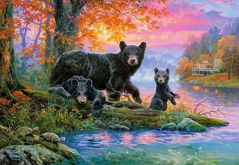Una familia de osos junto al río. rompecabezas en línea