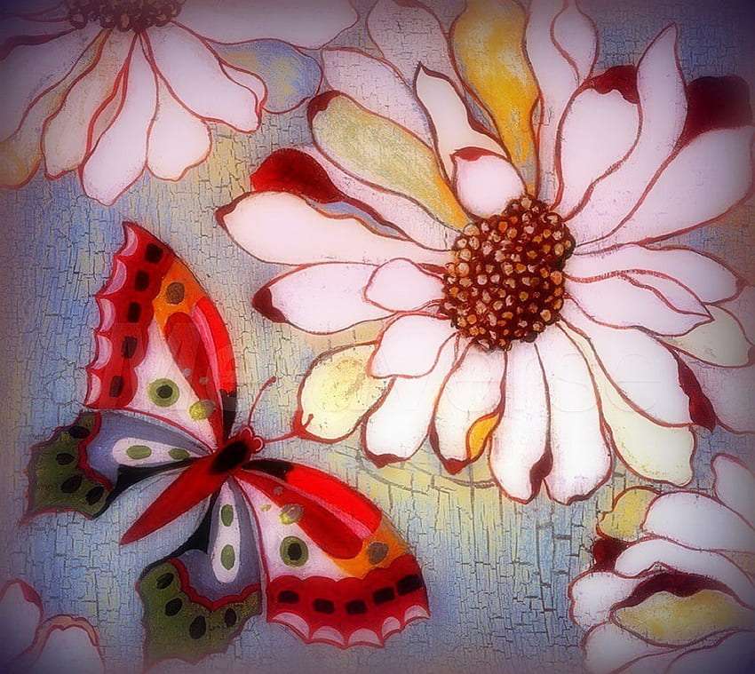 Krása motýla a květiny online puzzle