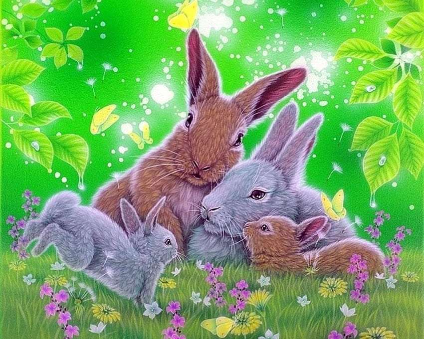 Heureuse famille de lapin mignon puzzle en ligne