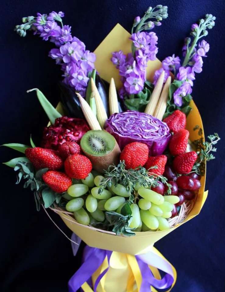 Μπουκέτο λουλούδια και φρούτα online παζλ