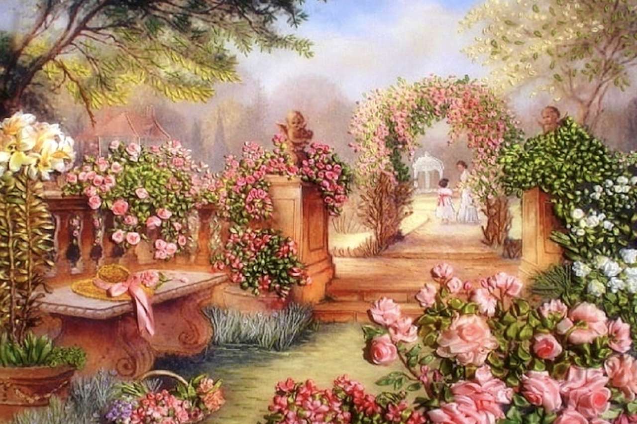 En underbar rosenträdgård, som i en saga pussel på nätet
