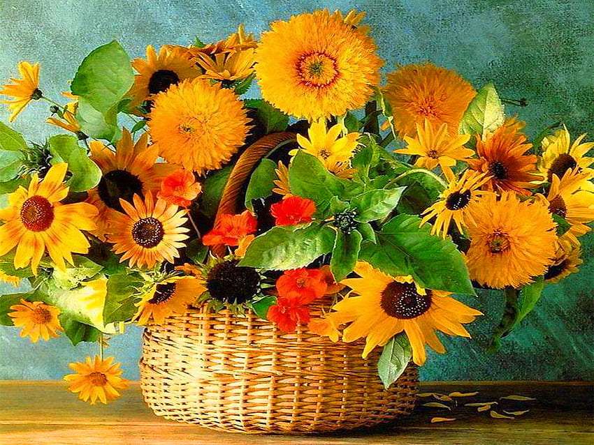 И в кошницата такива красиви слънчеви диви цветя онлайн пъзел