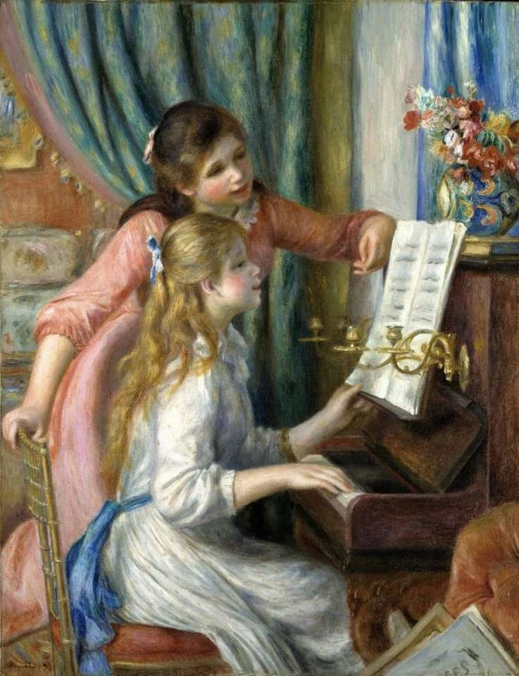 Dos niñas al piano. rompecabezas en línea