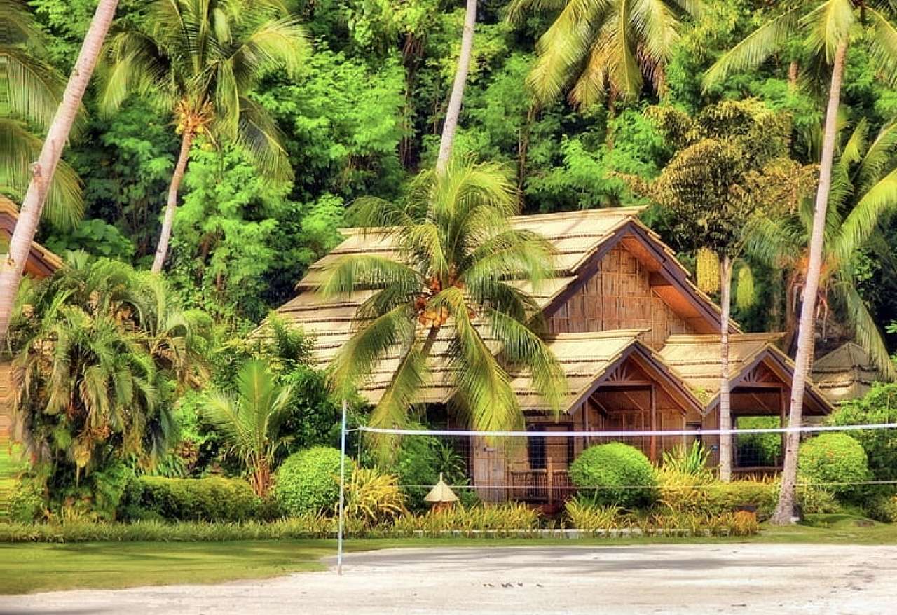 Бунгало на Філіппінах в пальмовому гаю, диво пазл онлайн