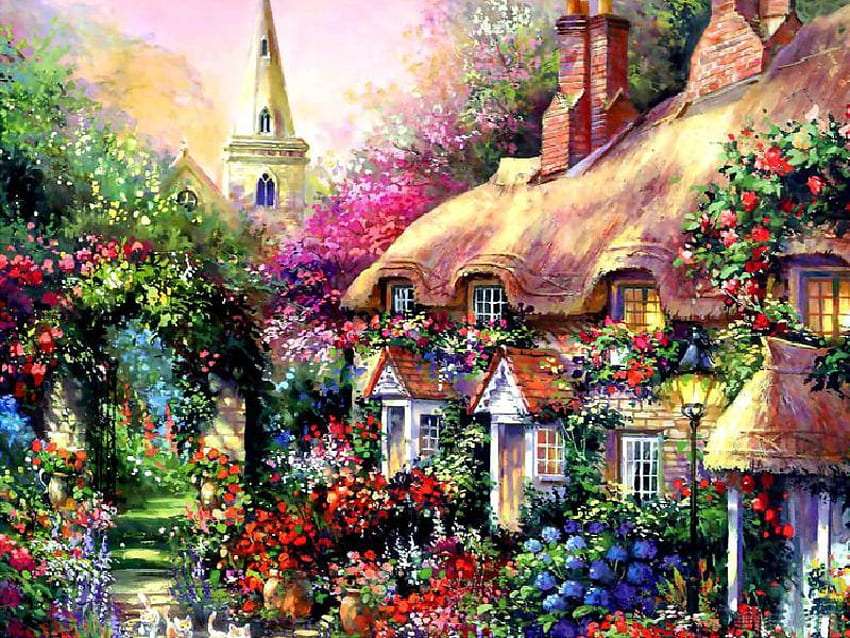 A country English cottage in the middle of summer, something beautiful online puzzle