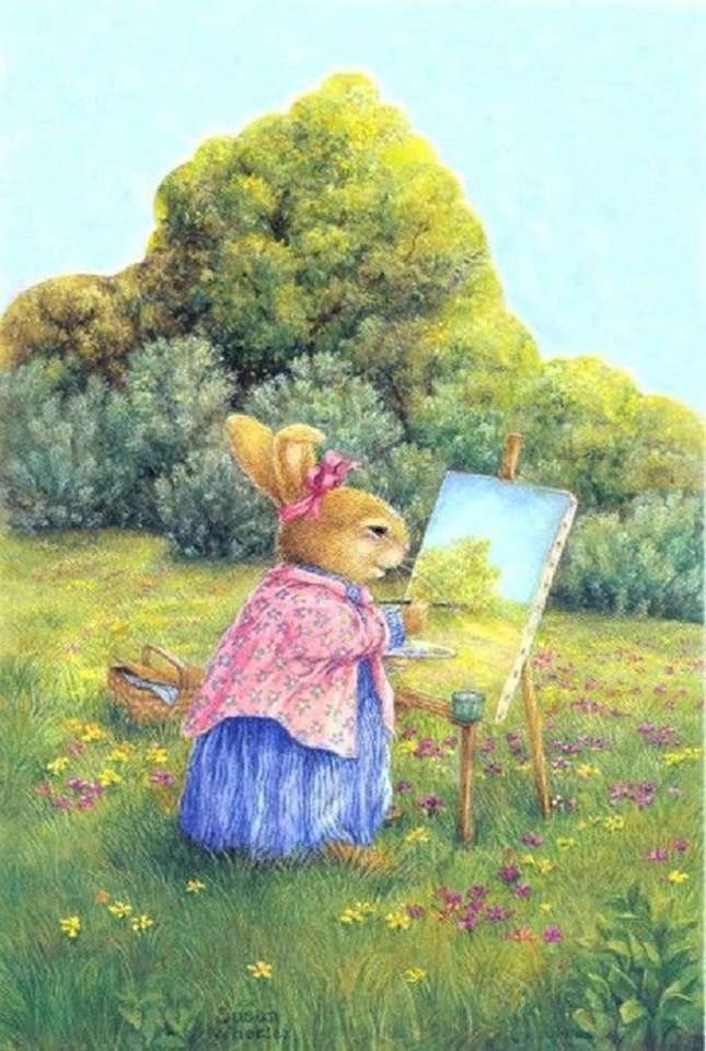 Mama Rabbit is painting jigsaw puzzle online