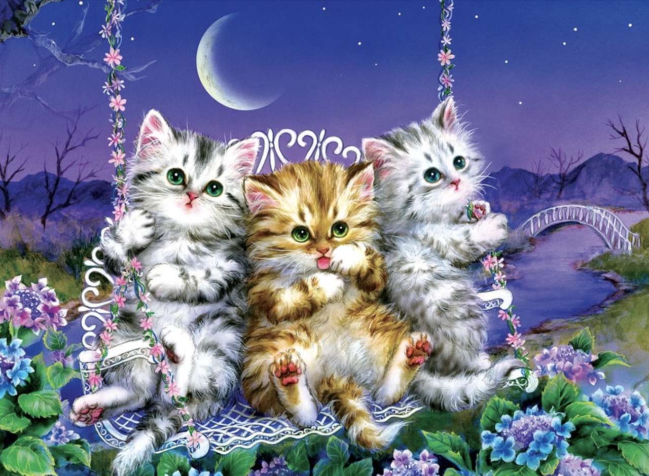 Süße Kätzchen unter Blumen :) Online-Puzzle