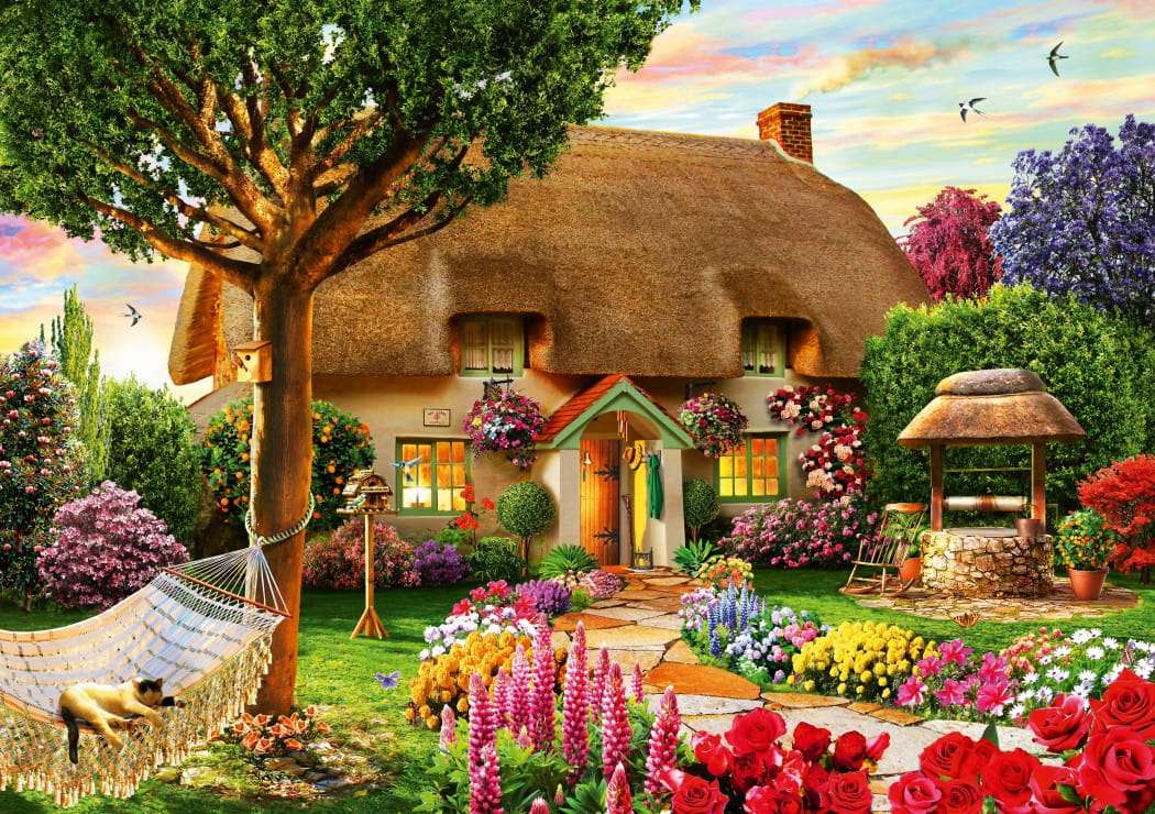 Uma casa charmosa com um jardim idílico de conto de fadas, um milagre quebra-cabeças online