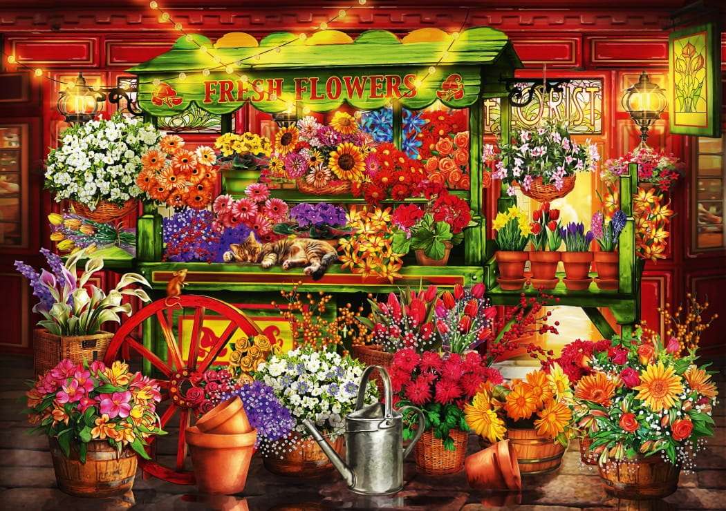 Όμορφα λουλούδια σε ένα γοητευτικό ανθοπωλείο παζλ online