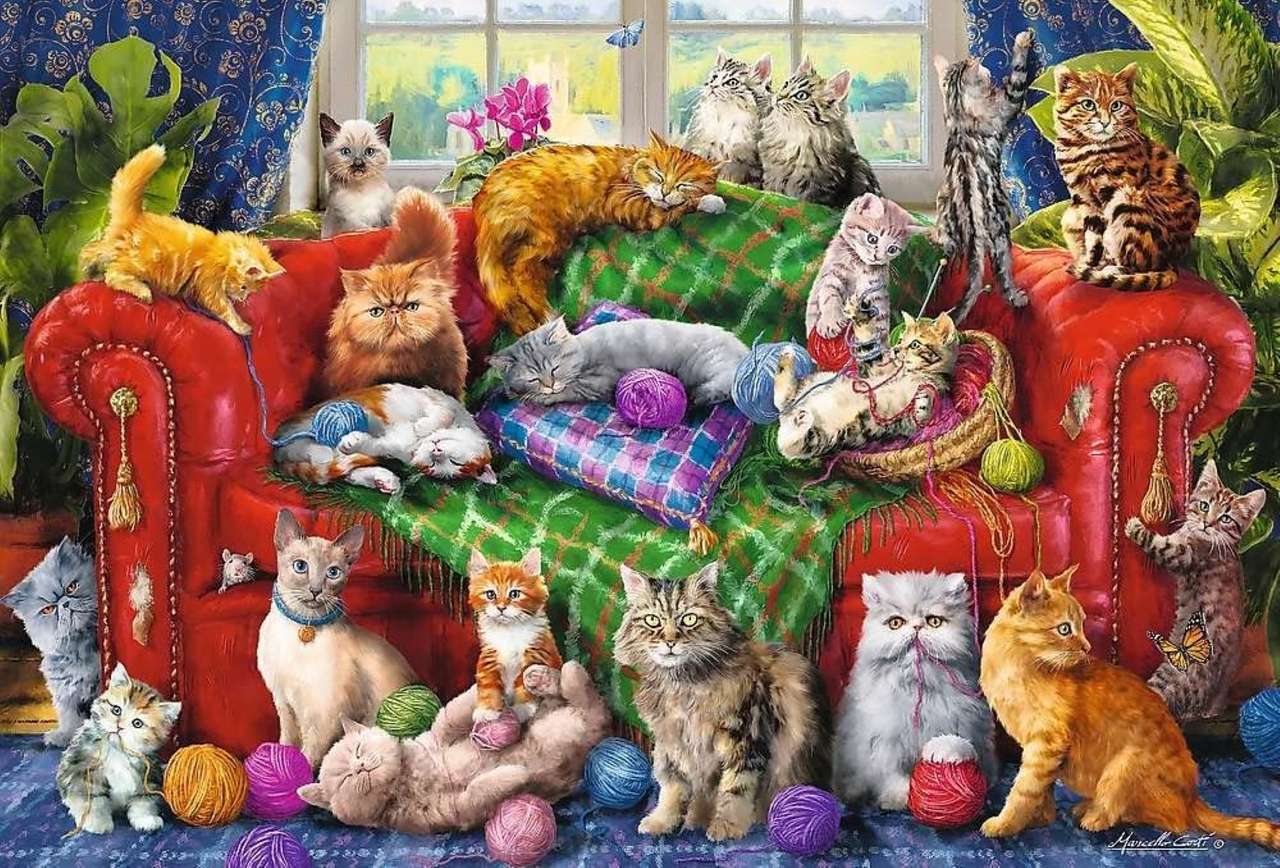 Katzen auf dem Sofa Online-Puzzle