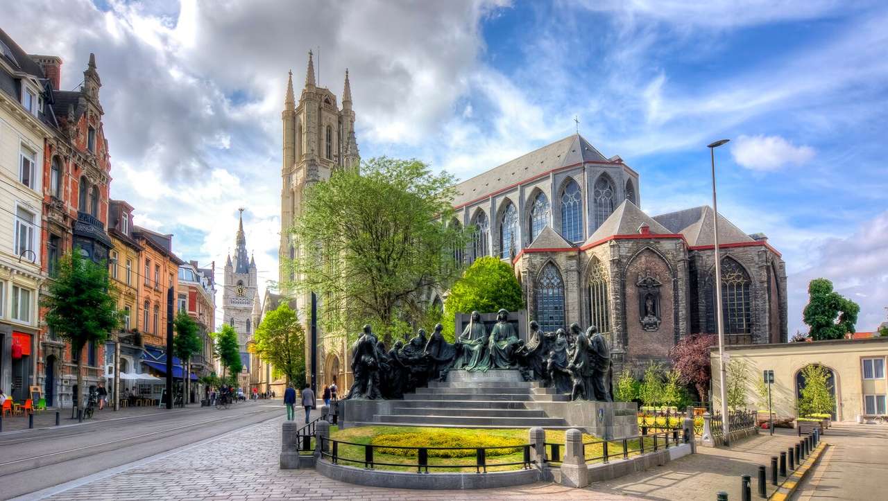 Bélgica-Ghent-Sint Bavo Catedral e campanário puzzle online